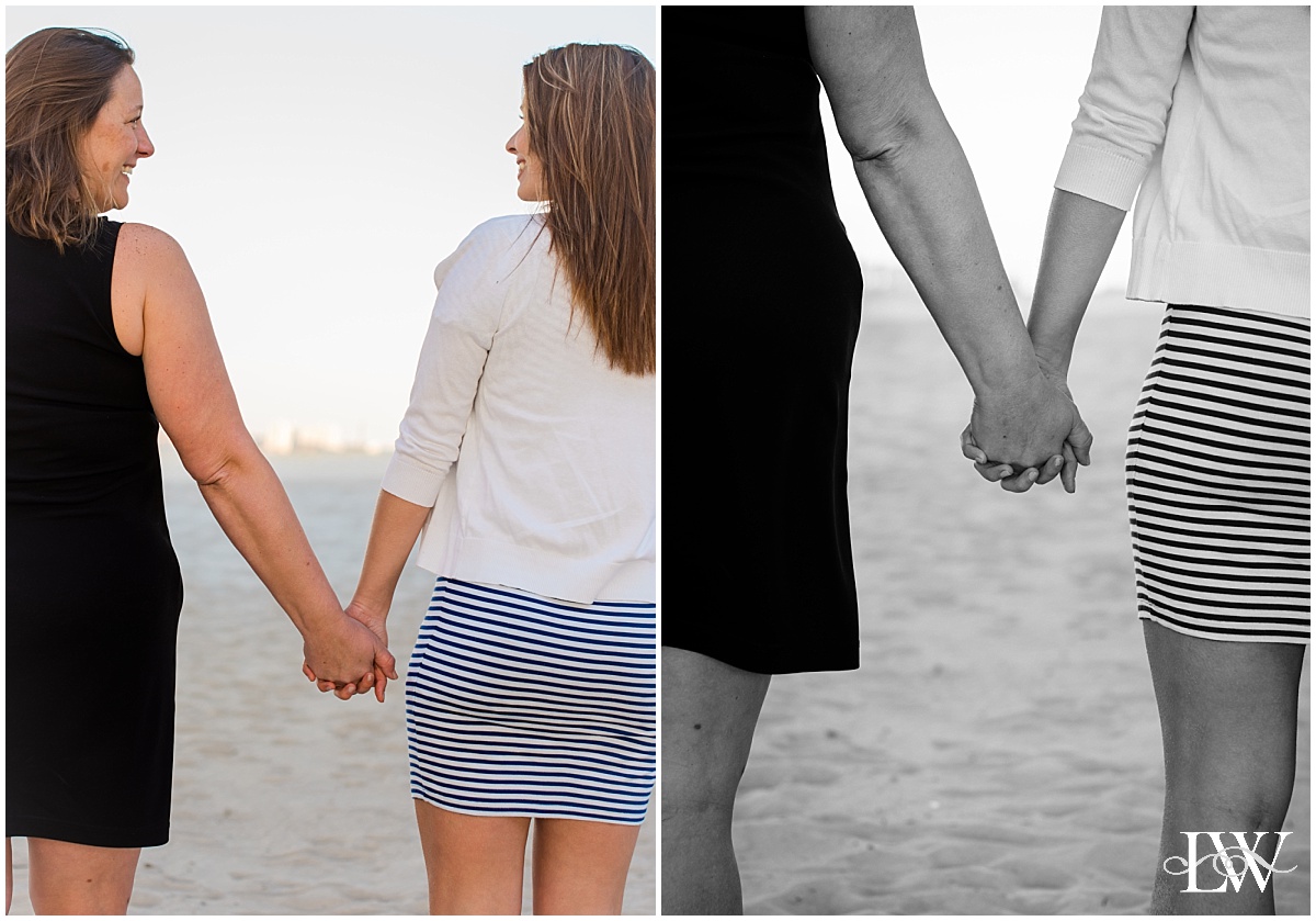 Mom and daughter holding hands on the beach | Wesleyan University Graduation in Virginia Beach by Photographer Laura Walter